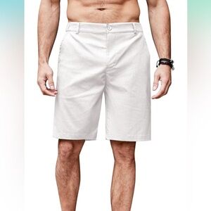 Men’s Casual Short Linen Flat Front Shorts Elastic Waist Size XXL